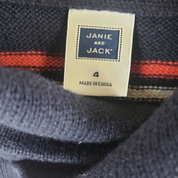 Janie And Jack Boy's Navy and Orange Cowl Neck Long Sleeve Sweater Sz 4 - Picture 4 of 6